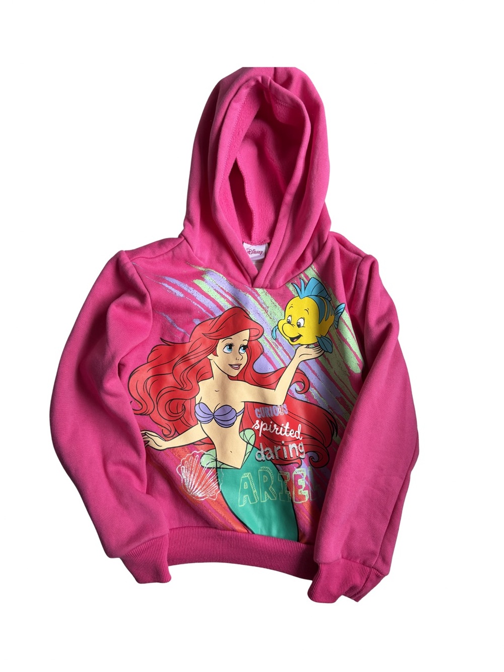 Disney Hot Pink Ariel & Flounder Hooded Kids Sweatshirt Size 6x